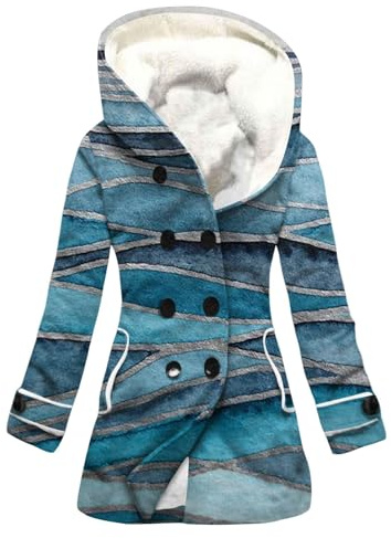 SCBFDI Veste Chaude Femme Hiver Blanche Chic Avec Capuche Doudoune Manteau Aztèque Pelucheux Bleu M