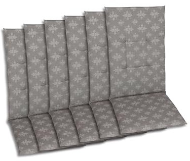 GO-DE Textil Bequeme und attraktive Polsterauflagen für Hochlehner-Gartenstühle (6er-Set, Blattmotiv Taupe, Hochlehner)
