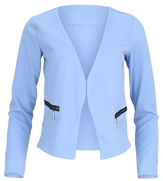 Malito - Blazer da donna a maniche lunghe - Blazer in jersey tinta unita - Giacca basic corta - Blazer in felpa con cerniera - Tasca - Smanicato aderente 6040 (Taglia S-XXL), Azzurro, S