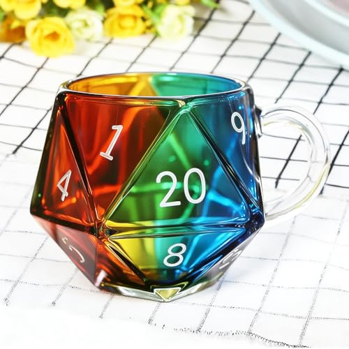 DASIAUTOEM polyedrisk tärning kaffekopp, D20 tärningskopp, keramik, 350 ml, med handtag, present för RPG och fantasy-fans