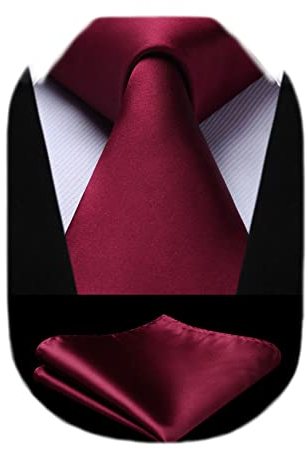 HISDERN Krawatte Burgunderrot Business Krawatte mit Einstecktuch Hochzeit Party Krawatten Set für Männer Geschenke zum Valentinstag Herren krawatte taschentuch,Dunkelrot