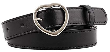 Porbbow Damen Dünner Gürtel mit herzförmiger Schnalle PU-Lederbund für lässige Jeans kleider Schwarz