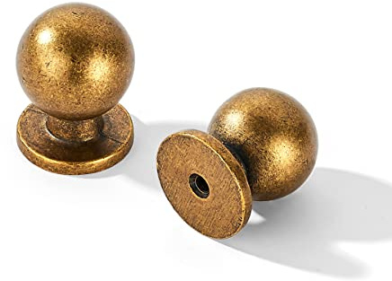 khtumeware 10 Pack 1 Inch (25mm) Diameter Round Solid Vintage Antique Brass Finish Kitchen Cabinet Knobs,Ball Cabinet knobs.