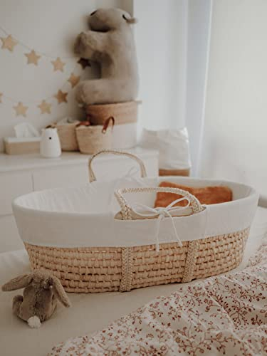 Babykorb mit Matratze und Bezug aus Baumwolle, Babykorb, Babyschlafsack, Moseskörbchen mit Bettwäsche, Stubenwagen, Babybett, Moses Korb (Weiß)