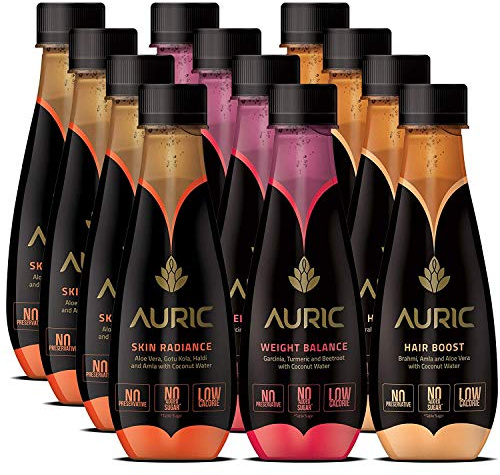 Auric Beauty Combo for Fat Loss, Glowing Skin & Strong Hair | Expert's Choice (12 bottles) | Natural, Low Calorie & No Added Sugar Ayurvedic Juices