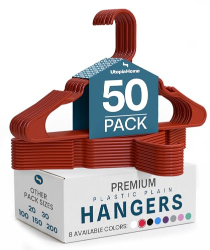 Utopia Home Plastic Hangers 50 Pack - Perfect Space Saving Clothes Hanger - Durable and Strong - Perfect Closet Organizers with Shoulder Grooves (Red)