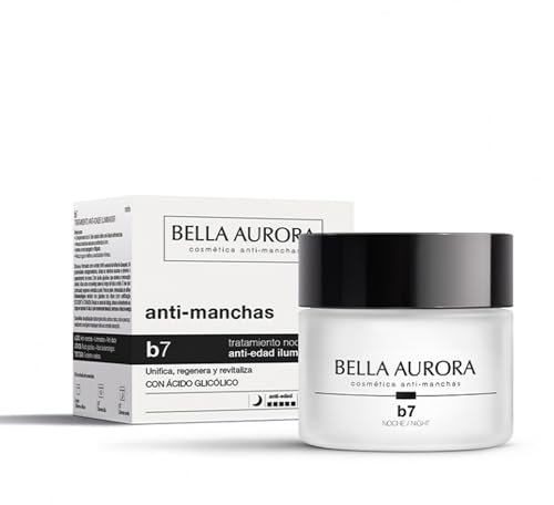 BELLA AURORA - B7 Crema Antiedad Iluminadora de Noche 50 ml, Crema Antimanchas, Ilumina la Cara y Atenúa Arrugas, Reduce Signos de Fatiga e Hidrata, con Ácido Glicólico y Extracto de Langsat