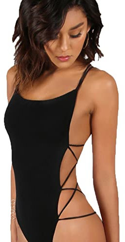 KOEMCY Body Damen Kurzarm Rückenfrei Bodysuit Tops Damen Body Sexy Unterziehbody Ärmellos Riemchen Bodies Sommer Oberteil, S