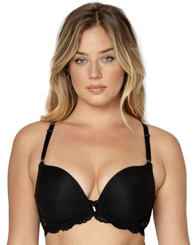 Smart & Sexy Women's Signature Lace Push-up Bra – Padded Underwire Lingerie with Adjustable Straps, Black Hue (Mesh), 38B