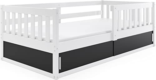 Interbeds Kinderbett Smart 80x160cm mit Lattenrost und Stauraum unter Bett Jugendbett mit Rausfallschutz sehr Stabiler Konstruktion komfortabel funktional Einzelbett (weiß)