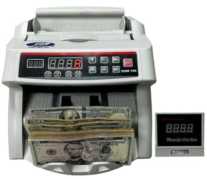 CDM-155 Advanced Money Counter Machine with UV/MG/DD/DBL/HLF/CHN Counterfeit Detection - Add and Batch Modes - Fast and Accurate Cash Counter