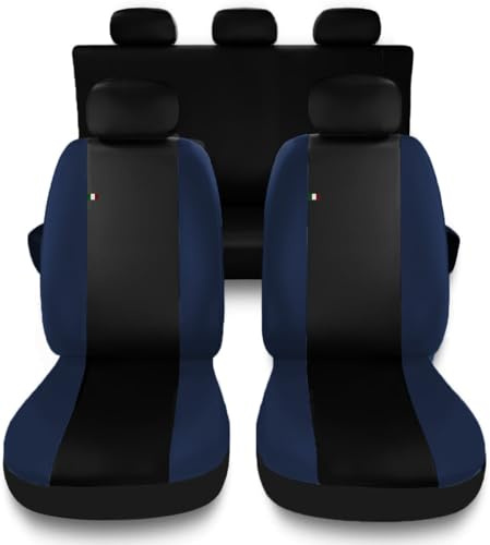 Susy Shop Coprisedili Auto Compatibili Per Panda, Set Fodere Anteriori Posteriori,Schienale Posteriore Diviso 50 e 50, Lavorazione MADE IN ITALY (Nero/Blu Scuro)