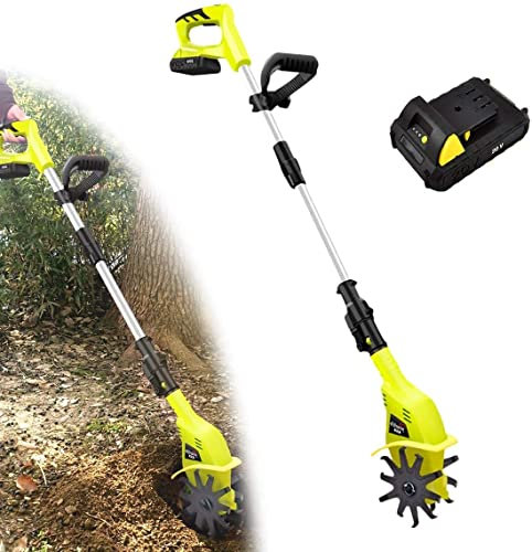SSDDLZEQ Cordless tiller, 20V garden tiller, light electric tiller cultivator, working width 10 cm, depth 25 cm, speed 250 rpm