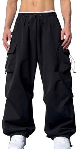 Fallskärmsbyxor Herr Cargo Byxor Herr Baggy Y2K Baggy Långbyxor Elastiska Midja Byxor Streetwear Tonåring Hip Hop Fallskärmsbyxor