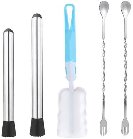 2 Pieces Crushed Popsicles, 2 Pieces Mixing Spoons, 1 Piece Sponge Cleaning Brush, Drink Stirrer, Cocktail Making Set, Bartending Set for Home, Bar, Restaurant