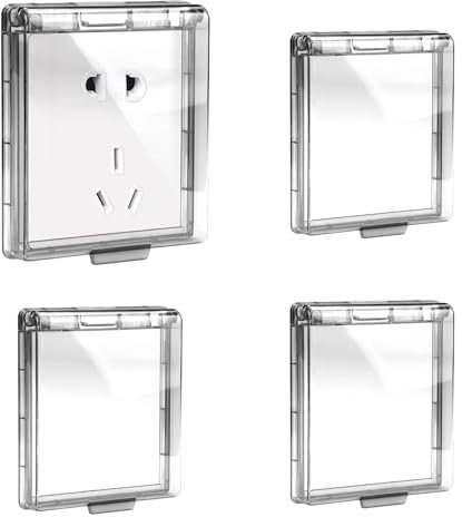 4 Pièces Cache Interrupteur Mural, Type 86 Cache Prise Etanche Electrique Murale, Transparent Couvercle Prise Courant Étanche Extérieures, Cache Prise Murale, pour Salle de Bain et Cuisine