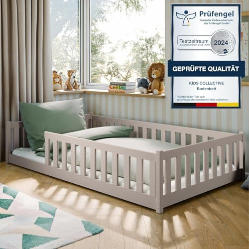 Kinderbett Bodenbett 120x200 cm mit Matratze Rausfallschutz & Lattenrost Montessori Bett Bed Gitterbett Kinder Jugendbett Einzelbett | Kaschmir weitere Größen 80x160 | 90x200 | 140x200 cm