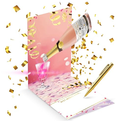 bentino PopUp Geburtstagskarte Sekt mit LICHT und Flasche zum einschenken - MEGA Effekt für Geburtstag und Party!