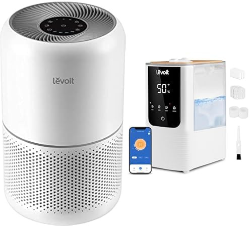 LEVOIT Smart Humidifier & Air Purifier Combo, Warm & Cool Mist Top Fill Humidifier with Auto Humidity, Essential Oil Diffuser, Voice Control & 24dB Quiet, Plus Core 300 HEPA Air Purifier 80m²
