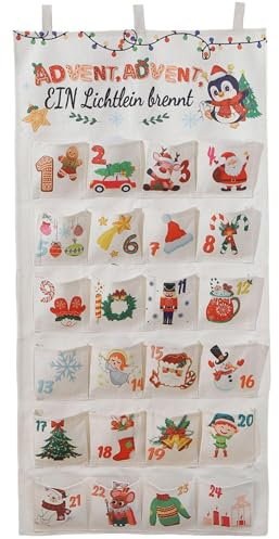 Calendrier de l'Avent en tissu avec poches 24 jours 2025 Motif festif 20x39 pouces Vide Bricolage Réutilisable pour le bureau de l'école à domicile - Calendrier 'Avent DIY