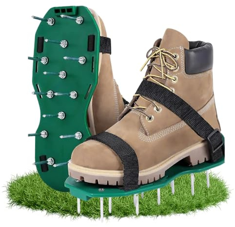 Riisoyu Scarpe Chiodate per Areazione Prato e Giardino, Arieggiatore Prato Scarpe con Cinghie Regolabili Sandalo Aeratore da Prato con Punte Resistenti per Cortile e Patio Verde
