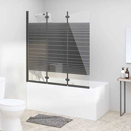Mokuyary Parete pieghevole per vasca da bagno, 3 pezzi, 130 x 130 cm, ESG, colore nero, per doccia