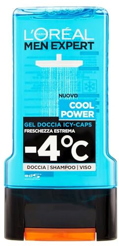 L'Oréal Paris Men Expert Cool Power Shower Gel for Men, Cooling Menthol Effect Regenerates Skin (Face, Body and Hair) Gently Without Drying Out, 1 x 300 ml
