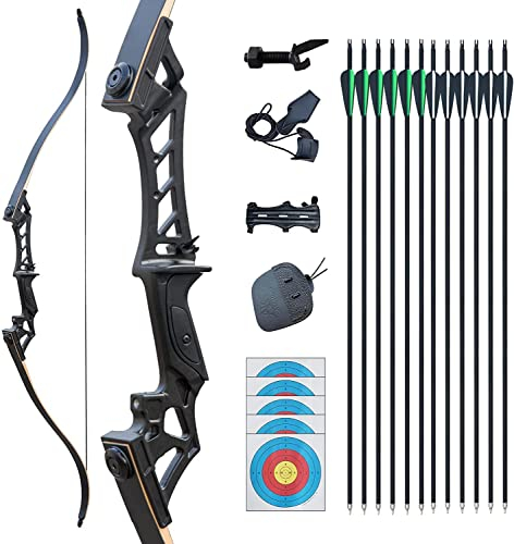 Tongtu 57 Recurvebogen Pfeil und Bogen Set für Erwachsene Rechte Hand 30-60LBS Jagd Longbow Set für Die Jagdpraxis Outdoor-Sportarten