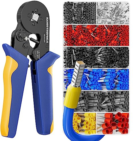 Haisstronica Ferrules Crimper Tool Kit AWG 23-7 Self-Adjustable Ratchet Wire Crimping Tool with 1200PCS Ferrules Connectors 0.25-10mm² Ideal for DIY/Wire Repairing
