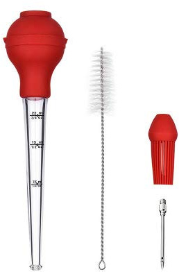 MODUODUO BBQ Turkey Baster With Measurement Baster Syringe with Cleaning Brush and Marinade Needles for Marinating Beef, Pork, Fish