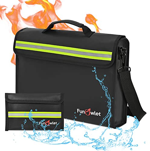 Fireproof Waterproof Money Document Bag - Large Fireproof Safe Box with Wallet Protector, Fire & Water Resistant Storage Organizer Pouch for A4 Documents Holder,File,Jewelry,Passport,Laptop (Black)