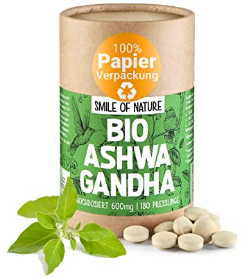 BIO Ashwagandha Tabletten, Hochdosiert 3000mg Tagesdosis, 100% Bio Vollspektrum, Anti Stress und Pro Schlaf, Premium Indische Ginseng, Schlafbeere, Produkt kontrolliert durch AT BIO 301