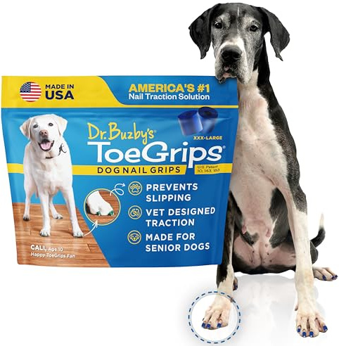 Dr Buzbys ToeGrips för hundar, storlek XXXL, omedelbart fäste på trägolv, halkskydd, fäste för äldre hundar, sluta halka direkt, gummiklor för hundar, 1-pack (20 grepp)