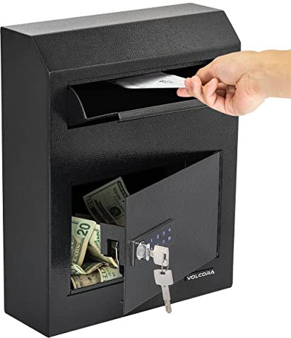 Volcora Key Drop Box with Lock, Drop Slot Depository Safe Box Digital Keypad, Money Drop Safe for Business, Wall Mount Mailbox, Cash Drop Box, Electronic Programmable Lock with Key Indoor Use