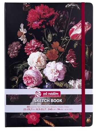 Talens Art Creation Sketchbook - Nature morte avec fleurs dans un vase en verre - 21x29.7cm - Papier 140g - 80 Feuilles - Idéal pour crayons, pastels, acryliques, gouache, encre, fusain
