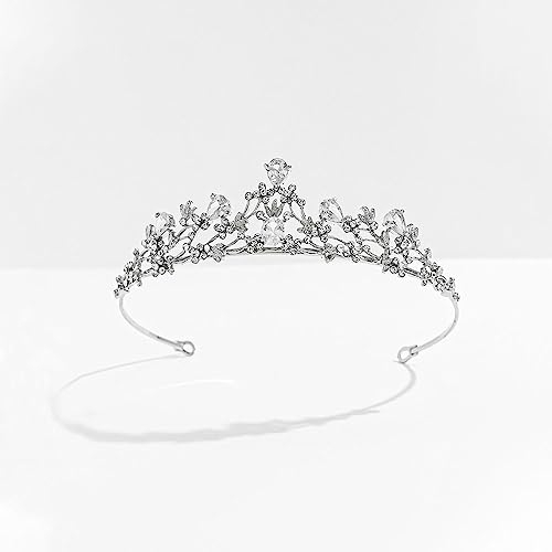 Norhogo Hochzeit Braut Kristall Tiara, diadem hochzeit, Krone Damen Tiara mit Inlay Kristallblume Braut, Hochzeit Königin Krone Dekoration Kupfer Zirkon Strass Kronen, Silber