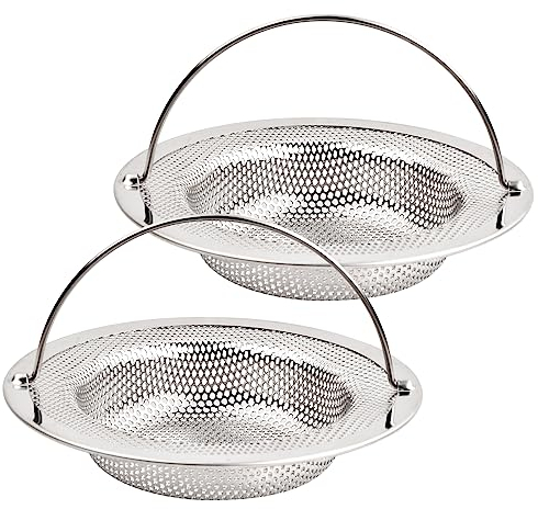 2 Piezas Colador de Fregadero, Filtro de Drenaje en Acero Inoxidable, Tamiz de Cocina Con Asa, Tapón de Colador de Alimentos Para Ducha, 11 x 8 x 2 cm