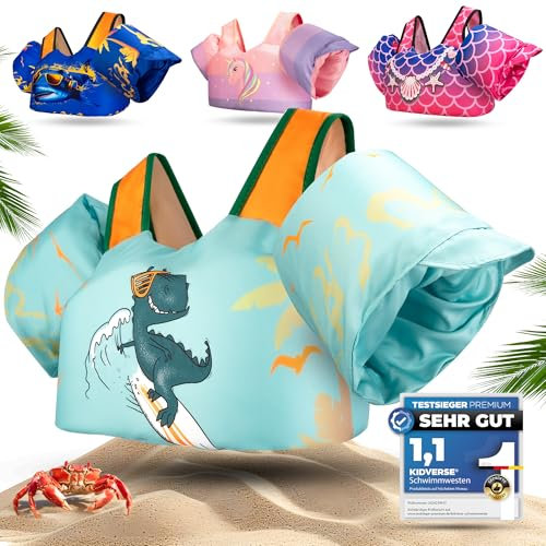 KIDVERSE Schwimmweste Kinder 3-6 Jahre - Geprüfte Qualität - Schwimmweste mit Schwimmflügel für Kinder - Schwimmhilfe für Jungen & Mädchen bis 30kg - Auftriebsweste - Schwimmtraining