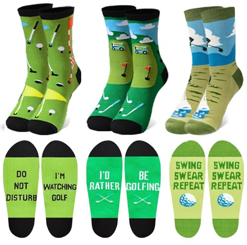 KoMico Calcetines de golf para hombre, de algodón, divertidos y divertidos, regalos de golf para hombres que lo tienen todo, calcetines personalizados casuales para Navidad, papá, regalos de