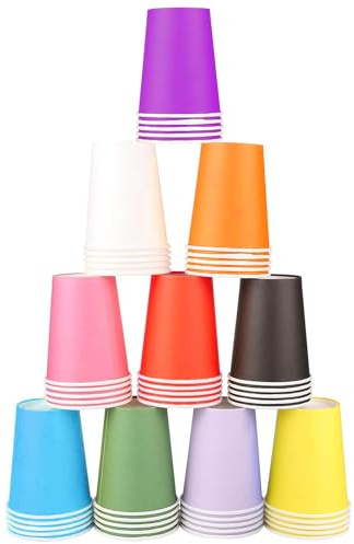 200 Piezas Vasos de Papel Desechables, 250 ml Desechables Tazas de Fiesta, Vasos de cartón Multicolor, Vasos de Fiesta para Servir el Café, el Té, Bebidas Calientes y Frías, Bodas, Fiestas, Bricolaje