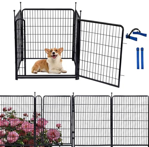 Okaygardn Pannello e bordi per recinzione da giardino, recinzione per animali in ferro resistente nero, recinzione per cani all'aperto per il cortile, recinzione per letti da giardino. 137,2 cm (H) x