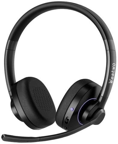 Wireless Headset with Noise Cancelling Microphone, 30H+ Talking Time Bluetooth Headset with Mic Mute, On Ear Wired or Wireless PC Headphone for Work/Ms Teams/Zoom/Laptop/Mobile Phone/Office/Home