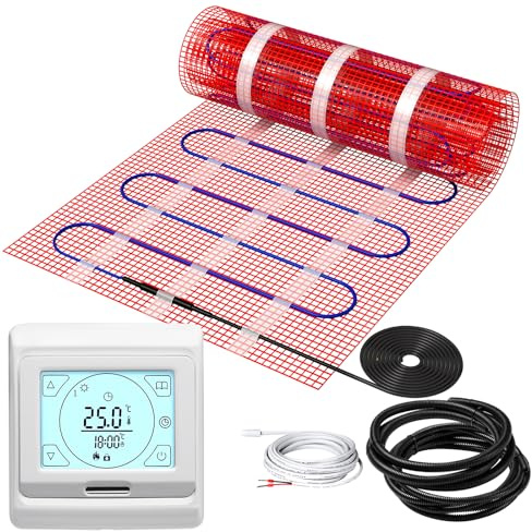 KEZERS Riscaldamento elettrico a pavimento, 2 m², 150 W/m², autoadesivo per piastrelle, laminato e altro, termostato digitale touch con programma settimanale per bagno, corridoio, camera da letto (2