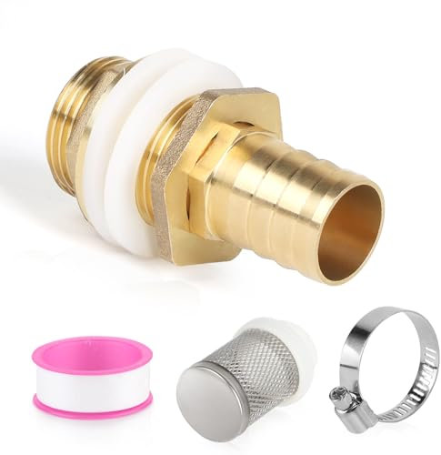 SWAWIS Passage de Tonneau d'eau de Pluie Passage de Réservoir + Embout de Tuyau 25mm Raccord de Tonneau d'eau de Pluie avec Joints Filtre Passage de Réservoir pour Tonneau d'eau de Pluie