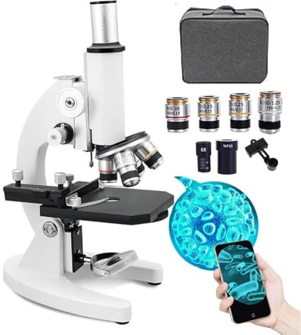 YQDDM Set microscopio ottico monoculare, microscopio biologico, Occular WF50X, teleconvertitore 6X(30000x)