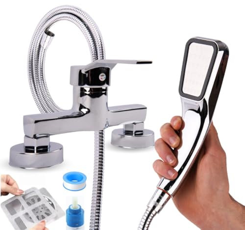 Grifo Ducha Monomando de Latón Plata Cromado · Baño Minimalista, Sofisticado y Moderno · Cartucho Cerámico Repuesto · Set Completo con Manguera, Cabezal 300 microorificios y Accesorios · Resistente