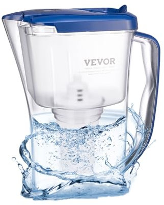 VEVOR Jarra con Filtro de Agua de 9 Tazas con Filtro 5 Etapas, Plástico, con Indicador de Cambio de Filtro, sin BPA, Duración de 3 Meses o 150 L, Reduce la Cal, el Plomo, el Cloro y los Olores