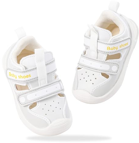 LACOFIA Baby Sandalen Mädchen Jungen Lauflernschuhe Atmungsaktive Erste Babyschuhe Sommer rutschfeste Lauflernsandalen mit Klettverschluss Hellgrau 17 EU(Etikett 15)