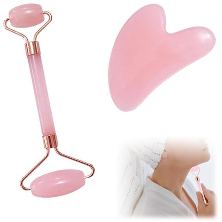2 Pieces Face Roller,Jade Roller,Face Rollers for Women,Gua Sha Set,Rose Quartz Face Roller,Jade Roller and Gua Sha Set,Gua Sha Rose Quartz,Used for Relieve Fine Lines and Firming Facial