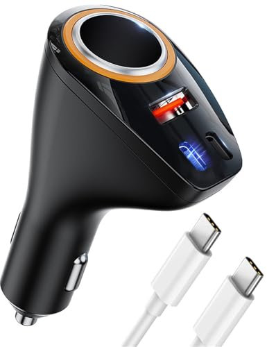 [4 in 1] USB C Car Charger Adapter 170W [Dual PD30W + QC30W] 12V/24V USB Cigarette Lighter Socket Splitter Adapter Compatible with iPhone 17/Air/16/15 Pro Max,iPad,Samsung Galaxy,GPS